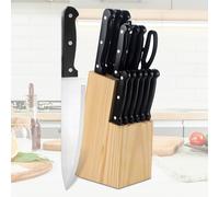 TEMU Set de cuchillos de cocina con porta cuchillos cocina 15 piezas ( tijera y afilador), Juego de cuchillos de cocina con taco para cuchillos de madera ,Set cuchillos cocina