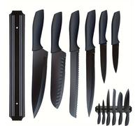 TEMU Set de cuchillos de cocina de 7 piezas, Set de cuchillos de chef profesional, Set de cuchillos de hoja de acero inoxidable de carbono afilada y mango ergonómico, Set de cuchillos de titanio negro