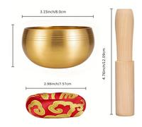TEMU Set de Cuenco Tibetano para Meditación y Sanación | Cuenco de Cobre Grabado a con y Cojín de Madera para Yoga, del Estrés, de Chakras, Práctica de Mindfulness -