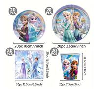 TEMU Set de de de Disney Frozen Elsa & Anna de 80 piezas - Vajilla Oficial de Frozen con Elsa, Anna, Olaf, Kristoff, - Colores Pastel Rosa, Verde,