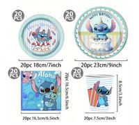 TEMU Set de de de Disney Stitch de 80 piezas con Stitch y Lilo - Platos, vasos, servilletas y utensilios desechables temáticos de Stitch oficiales - Decoraciones para fiestas de para