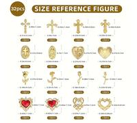 TEMU Set de Decoración de Uñas Cromadas 3D Y2K de 32 piezas - Con Rosas Doradas, Corazones, Cruces y Diseños Religiosos, Adornado con Pedrería para Uñas, para Nail Art Elegante y Adiciones
