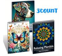 TEMU Set de Libros para Colorear para Adultos - 3 Libros Relajantes para Hombres, Mujeres y Adultos - Fáciles y Divertidos: Animales, , Mariposas, Mandalas - para la y la Atención