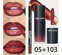 TEMU Set de Maquillaje Labial Terciopelo 2 piezas | Delineador de Labios + Labial Mate de Larga Duración Impermeable, Combinación y Marrón, Maquillaje Labial Hidratante para Todo Tipo de Piel