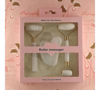 TEMU Set de Masaje Facial de 3 piezas | Rodillo de Cabeza con Masajeador de Púas y Tabla Gua Sha de para Reducción y Reafirmación de la Piel, Diseño de Resina Rosa, No Eléctrico