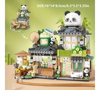 TEMU Set de Mini Bloques de Paisaje Adorable de 1077 piezas / 860 piezas - Panda y Bear Café, Construcción Innovadora, Kit Arquitectónico
