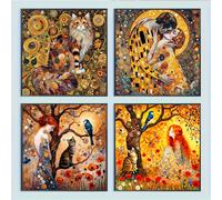 TEMU Set de Pintura de Diamantes Estilo Klimt de 4 piezas | 30x30-20x20cm Diamantes Acrílicos Redondos de Perforación Completa, Pintura Acrílica, Ideal para Adornos de Pared y Klimt