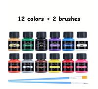 TEMU Set de Pintura para Tela de 12 Colores | Tinte Textil Permanente, por Botella, Ideal para Graffiti, Acuarela, Pintura Acrílica en Ropa, , Manualidades - 2 Pinceles