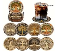 TEMU Set de Posavasos de Pintura de Diamantes Árbol de con Soporte - Kit de Manualidades para Adultos de 8 piezas, con Gemas Acrílicas Redondas, para Regalos y Decoración del Hogar