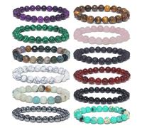 TEMU Set de pulseras de regalo de 12 piezas, con cuentas redondas de piedra natural de 8 mm, para hombres como para mujeres, con cuarzo y en un diseño elástico