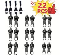 TEMU Set de reparación de cremalleras de 22 piezas - Fácil de usar, cierres de emergencia prácticos, compatible con los tamaños de ropa, en negro