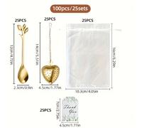 TEMU Set de Té Dorado de Lujo , 100 piezas, Ideal para Regalo, para 25 | Infusor de Té de de , Mini Cuchara, Tarjeta de Agradecimiento | Bolsa de Organza | Boda, , , Navidad, Aniversario