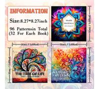 TEMU Set de Tres Libros de Colorear para Adultos, de 8.2 Pulgadas por 8.2 Pulgadas, con Páginas de Colorear Premium. 96 Diseños Únicos que Mostran el Árbol de , de la y de Mandala
