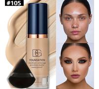 TEMU set dos piezas para maquillaje facial: una botella de base versátil y una borla triangular de polvo negro. eficazmente las ojeras e imperfecciones de la piel, y un acabado mate a prueba de agua.