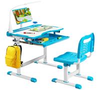 TEMU Set Escritorio y Silla para Niños +6 Años, Pupitres Infantil Altura Ajustable y Reclinable, Escritorio Infantil con Luz LED, Atril para Libros, Portalápices, 64X49X52-79cm Azul