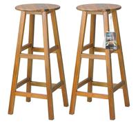 TEMU Set of 2 CASARIA® Bar Stools Made of Acacia Wood for Outdoor Use, with a Seat Height of 75Cm, Footrest, Solid Construction, Rustic Round Design, Suitable for Garden, Kitchen, Bar, in Brown Color.