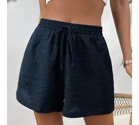 TEMU Shorts Casuales de Mujer en Azul Sólido con Nudo en la Cintura - Cinturilla Elástica, Cordón Ajustable, Tejido , Ideales para /Verano/Otoño, Esenciales de Playa, Estilo sin Material Elástico