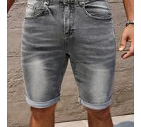 TEMU Shorts de Mezclilla Elásticos para Hombre - Largo Medio Muslo con Bolsillos, , Ajuste para Casual, Esenciales de Moda | Diseño de Bolsillo | Sólida, Pantalones Cortos de Jeans