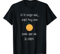 TEMU Si hablo mal, hay una para . Diseño con un de rebanada de naranja en una camiseta de punto casual, cuello , lavable a máquina, negra con blancas