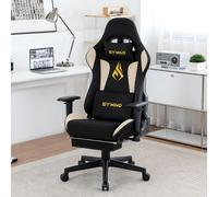 TEMU Silla de Juego Ergonómica con Reposapiés, Tela , Silla de Trabajo Ajustable, Acolchado de Esponja de Calidad, Base de 5 Ruedas para Oficina y Uso de PC - , Silla de Juego para Adultos