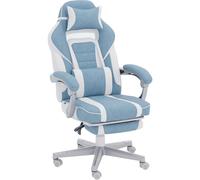 TEMU Silla de juego HOMCOM Silla de juego reclinable con reposapiés ajustable Soporte lumbar retráctil y reposacabezas extraíble Silla de oficina de estudio Azul