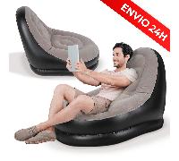 TEMU Sofa Hinchable Aterciopelado con Reposapies Plegable Separado para Interiores y Exteriores | Sillon Hinchable Estilo Puff con Superficie y Asiento