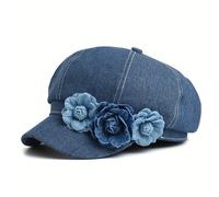 TEMU Sombrero de Moda Vaquera con Gran Flor Elegante y , Sombrero Newsboy para Mujer, Pequeño Sombrete Octagonal con Corona