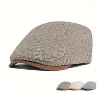 TEMU Sombrero de periodista ajustable vintage de herringbone para hombres, de poliéster, sombrero de ivy, gorro de invierno , sombrero de béisbol casual para ocio y actividades al aire libre - 1