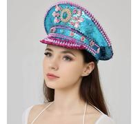 TEMU Sombrero de Steampunk con y Diamantes para Mujeres y Hombres, Gorra de Piloto con Azules y | Sombrero para Festivales, Fiestas Rave y | Accesorio Glamuroso para Mardi Gras