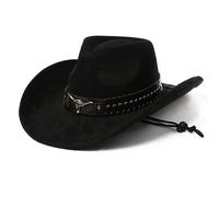 TEMU Sombrero Vaquero Unisex con Correa Blanca Clásica de Gamuza y Pequeño Diseño de Margaritas, y Adecuado para Ocasiones Festivas, de Tejido No Elástico con Adiciones Decorativas, y No Lavable