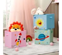 TEMU SONGMICS Cajas de Almacenaje, Juego de 3, Organizadoras de Juguetes, Cubos Plegables con , para Habitacin de Niños, Sala de , 30 x 30 x 30 cm, Tema del , Azul, Verde y Rosa