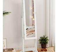 TEMU SONGMICS Espejo Joyero, Armario Joyero, con LED, Armario de Pie con Espejo para Joyas, de Madera, Cerradura, Iluminacin