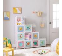 TEMU SONGMICS Estantera Modular Infantil de 10 Cubos, Organizador para Niños, Estantera de Plstico, Armario Modular con Puertas para Ropa, Zapatos, Juguetes, 123 x 31 x 123 cm,