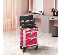 TEMU SONGMICS Maleta de Maquillaje Profesional, Maletn para Cosméticos, Maletn de Peluquera, con 2 Cajones, Grande, Ruedas 360, para Viaje, Regalo Ideal,Navidad,decoraciones