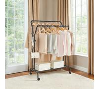 TEMU SONGMICSHOME Burro para Ropa, con Ruedas, Perchero Burro con Barra, Estructura de Tubo de Acero, Carga Máx De kg, Ancho de 103,5 cm, Almacenaje, Negro