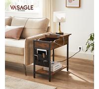 TEMU SONGMICSHOME Mesa auxiliar con múltiples enchufes, mesa lateral estrecha con puertos USB, almacenamiento, mesita de noche, para , dormitorio, y negro