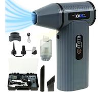 TEMU Soplador de aire eléctrico inalámbrico con una velocidad de 150,000 RPM, que una batería recargable de 8000 mAh. Esta turbina portátil es ideal para limpiar coches, teclados y PC