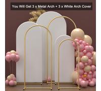 TEMU Soporte de 3 con Juego de 3 Fundas de Tela Blancas, 1 Juego/6 piezas, 4+5+6FT, Soporte de de Metal con de Tela para de Boda, para Decoración de de de , de Boda, Despedida de Soltera
