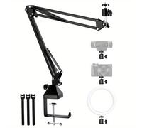 TEMU Soporte de cámara sobre escritorio con abrazadera de mesa , brazo de brazo ajustable y cabezal de de adecuado para cámaras, webcams, luces de anillo y equipos adicionales.