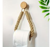 TEMU Soporte de Papel Higiénico de Cuerda de Cáñamo - Montaje en Pared Autoadhesivo con de Madera, Diseño Trenzado Natural para Decoración Elegante del Hogar, Organizadores y Almacenamiento de Baño