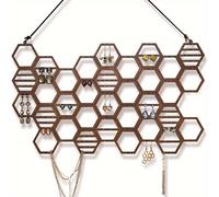 TEMU Soporte de Pared para Aretes y Collares con Diseño de Panal - Organizador de Joyería de Madera con Huecas, Estante Colgante Ahorrador de para Aretes, Ideal para Salones, Boutiques - Porta Joyas