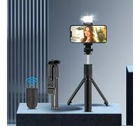 TEMU Soporte de Teléfono Móvil para Selfies con Luz de Relleno, Soporte de Transmisión de con Control Remoto Inalámbrico Integrado, Antivibración Universal con Rotación Automática de 360°