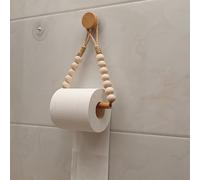 TEMU Soporte para almacenar rollos de papel sin perforación, estilo con cuerda de cáñamo y bolas de madera, soporte para papel higiénico con instalación adhesiva, accesorio de baño