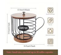TEMU Soporte para Cápsulas de Café de Gran Capacidad con Base de Madera - Cesta de Alambre Metálico y Antirrayas para Cápsulas y Cápsulas de Espresso - para Decoración de Cocina, Bar y Restaurante