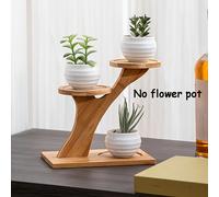 TEMU Soporte para plantas de bambú de dos niveles - un elegante estante de exhibición con base de madera redonda, para plantas pequeñas en macetas, ideal para la decoración del hogar, y