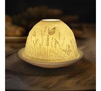 TEMU Soporte para velas de té con de porcelana, pantalla y , diseño de lavanda, impresionante portavelas con imagen en 3D, adornos de mariposas, adornos para del comedor de , decoración del hogar.