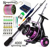 TEMU Sougayilang 1 Juego de de Pesca, Caña de Carbono de /5.9ft y Carrete de Pesca Giratorio, Línea, Señuelo, Relación de 5.2:1, Bobina Metálica, Freno de 10kg