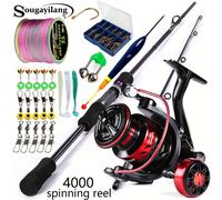 TEMU Sougayilang 1 Juego de de Pesca, Caña de Carbono de /5.9ft y Carrete de Pesca Giratorio, Línea, Señuelo, Relación de 5.2:1, Bobina Metálica, Freno de 10kg