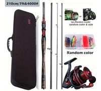 TEMU Sougayilang Carrete de Pesca y Combo, Caña de Pesca de Fibra de Carbono de 4 Secciones y Carrete Giratorio 12+1BB, con Línea PE de 109yds y Cebos de Pesca, Equipo de Pesca