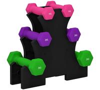 TEMU SPORTNOW Juego de Mancuernas 2 x1kg 2 x2kg 2 x3kg Set de Mancuernas Hexagonal con Soporte de Almacenamiento para Ejercicio Entrenamiento en Casa Gimnasio Multicolor